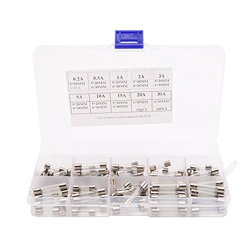 Total 100 Pcs Fusíveis Tubo de Vidro Do Carro Fast-sopro Kit Sortido 55 Pcs 5x20mm 45 Pcs 6 * 30mm A