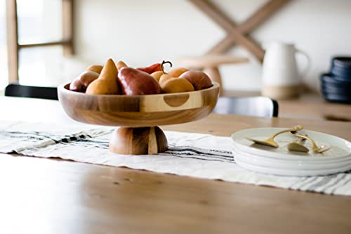 Chloe And Cotton | Large 12-Inch Brown Acacia Wood Bowl | Kitchen Counter Fruit Bowl | Decorative Pedestal Bowl For Entryway Table Decor #TOP2