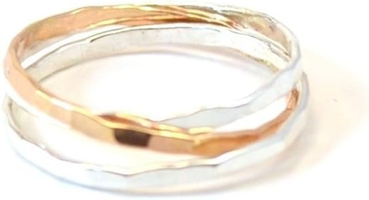 Gold + Silver Interlocking Rings. Hammered Rolling Rings. Two Tone Russian Wedding Band.