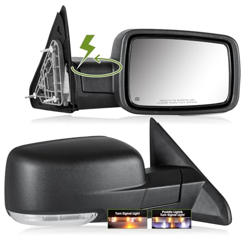 SIZIOM Side Mirrors Power Folding for Dodge Ram 1500 2009-2018, Ram 2500 3500 2010-2018, 2019-2024 1500 Classic Tow Mirrors with Power Adjust Heated Turn Signal Puddle Light-Pair by Siziom - Used condition - US$208.68