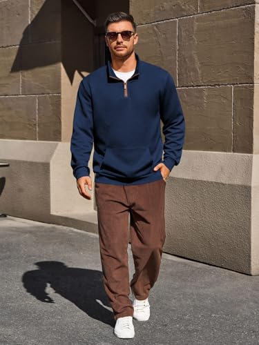 Yousify Mens Quarter Zip Sweatshirts Long Sleeve Stand Collar Casual Pullover Texture Fall Sweatshirt With Pocket4