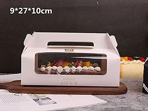 10pcs Swiss Roll Baking Cake Packaging Portable Western Cake Cheese Box Mousse Long Gold Stamping Box Baby Shower Part (9x27x10cm3,10pcs One Pack)
