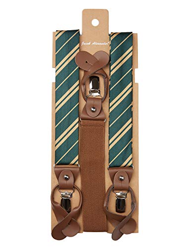 Jacob Alexander Woven Double Stripe Men's Suspenders - Hunter Green Gold #TOP1