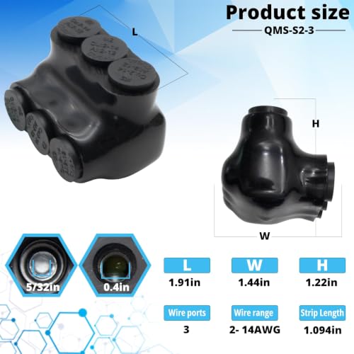 Insulated Multi Cable Connectors Single Entry 3 Port Splice Electrical Power Connector Black Interconnect Terminals Pre Filled (2-14 AWG Wire Range) 4PCS - Image 3