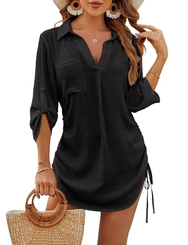 Image of Blooming Jelly Womens Bathing Suit Cover Ups Bikini Swimsuit Coverup Drawstring Beach Dress Shirt