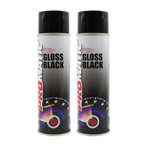 PROTOUCH 2x Promatic Gloss Black Spray Paint, 500ml, Fast Drying, Weatherproof, UV/Scratch/Impact Resistant