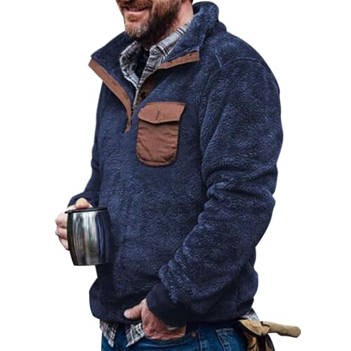 Men's Fuzzy Print Sweatshirt Western Ethnic Graphic Lapel Pullovers Winter Vintage Oversized Tops with Pocket