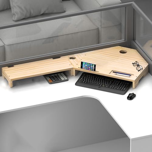 Support d'écran d'angle en bois massif premium pour double moniteur de bureau