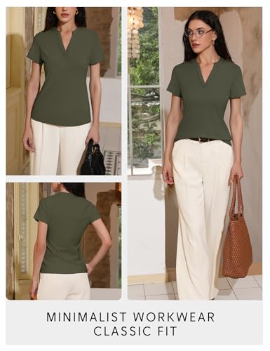 Image of Meetrendi Women's Notch V Neck T-Shirt Slim Fit Premium Cotton Short Top