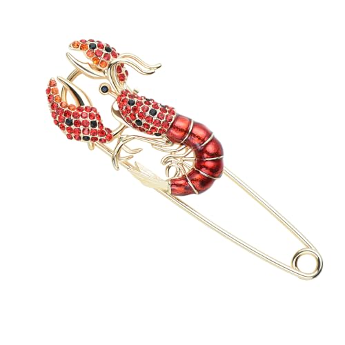 Fenni Jewelry Red-Orange Crystal Rhinestone Lobster Pin Vintage Inspired Animal