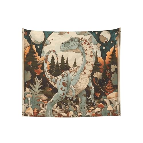 Tapisserie dinosaure vintage forêt et ciel étoilé déco chambre 152x130cm