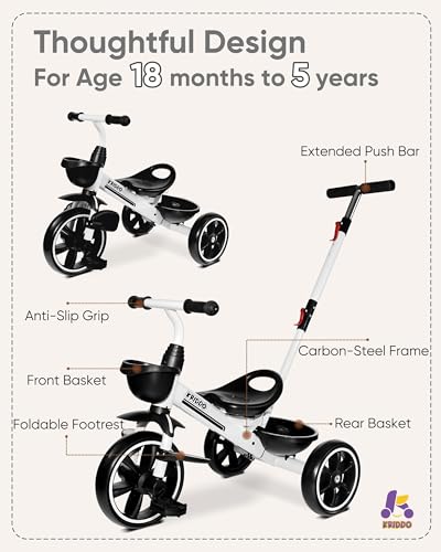 image for KRIDDO 2-in-1 Toddler Tricycle for Ages 18 Months to 5 Years Old - Ext