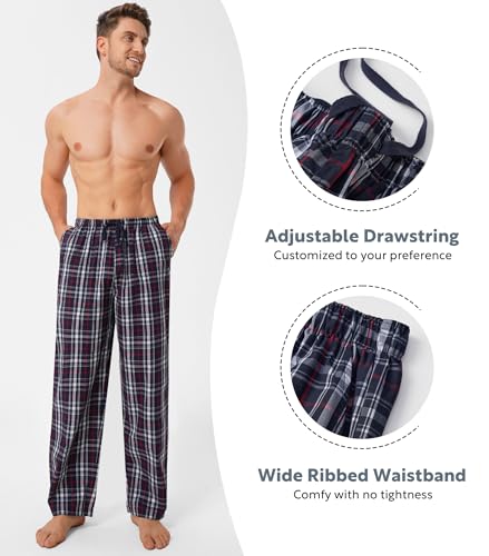 DAVID ARCHY Mens Pajama Pants Soft Cotton Plaid Sleepwear, Comfy Lounge Woven Pajamas Bottoms PJ Pant for Men, 3 pack3