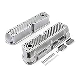 Speedmaster PCE314.1083.11 Compatible with Ford SB 289 302 351 Windsor Polished Ribbed Aluminum Valve Covers - Tall w/Hole