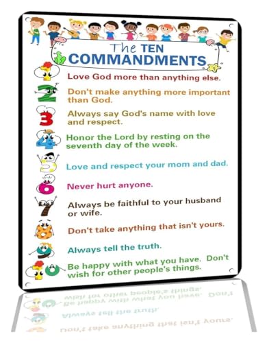 Religious Metal Tin Sign Ten Commandments Vintage Plaque For Prayer Room Christian School Library Wall-Art Biblical Decor 8 X 12