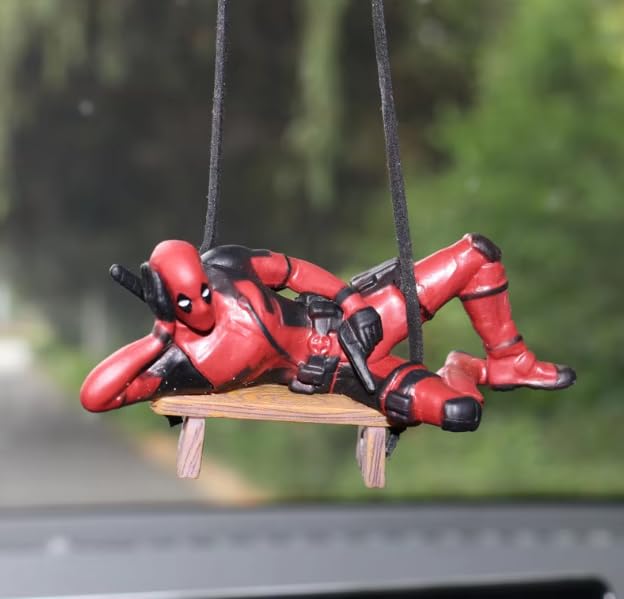 Image of YOURKARTS.COM Deadpool Car Hanging Toy for Rearview Mirror Superhero Car Accessory | Cute Swinging Deadpool Figurine for Car Interior Decoration | Gift for Car (Hanging Superhero-A)