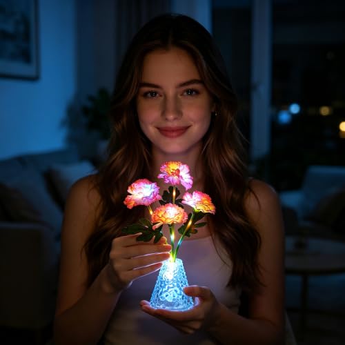 Image of Carnation Flower Lamp, Birthday Gift for Women Home Bar Decor Night Light