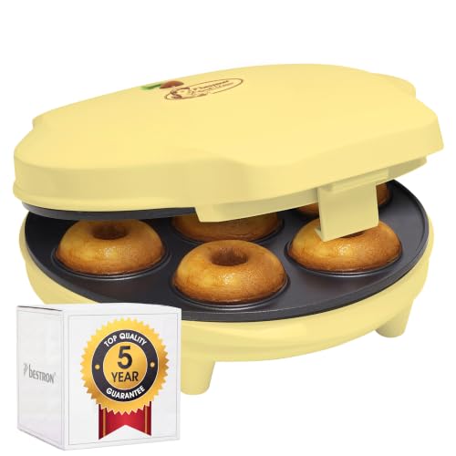 Bestron Appareil à donuts au Design Rétro, Mini-Machine à Donuts pour 7 petits Donuts, inclut Témoin de Cuisson & Revêtement Antiadhésif, 700 Watts, Sweet Dreams Collection, Couleur: Jaune