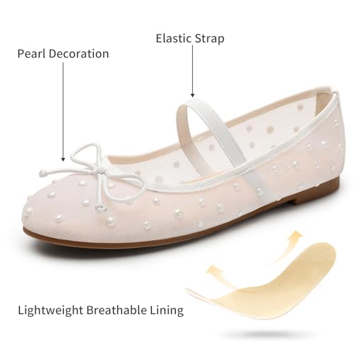 Image of Trary Flats for Women Closed Round Toe Ballet Flats Mary Jane Shoes Women with Elastic Strap Cute Bowknot Comfortable Dress Shoes for All-Year Daily Work Casual Wear