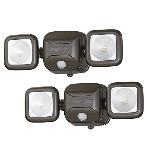 Beams MB3000-BRN-02 Outdoor Battery-Powered Wireless Motion Sensing Dual Head Security Floodlight, 500 Lumens, Brown, 2-Pack