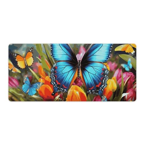 Grand tapis de souris 40x90 cm motif papillon floral coloré