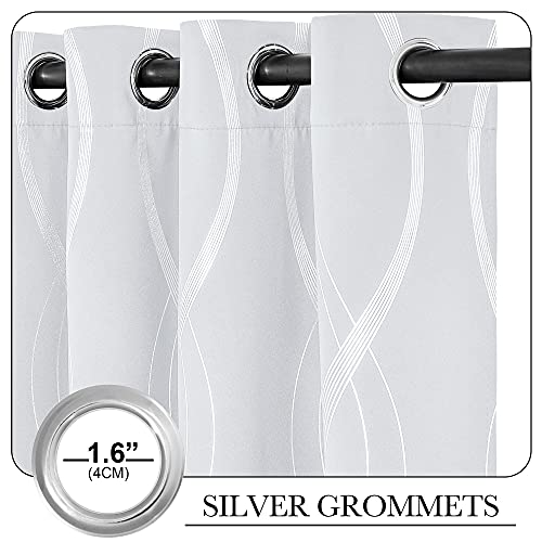 PONY DANCE Blackout Silver Wave Line Curtains, Thermal for Living Room Door Bedroom Kids, Greyish White, 66 Inch Wide - Image 2