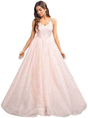 Women's Sleeveless Floral Elegant Cocktail Dresses V Neck Sparkling Party Wedding Guest Long Dress