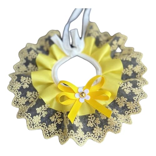 ファッショナブルなボウノットペットカラーかわいいレースメッシュ刺繍猫と小型犬用の犬用ビブ,黄色,XS