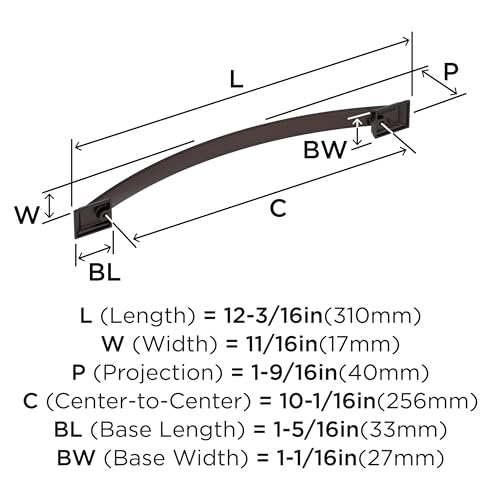 Image of Amerock Candler 10-1 /16 inch (256mm) Center-to-Center Oil-Rubbed Bronze Cabinet Pull, BP29352ORB
