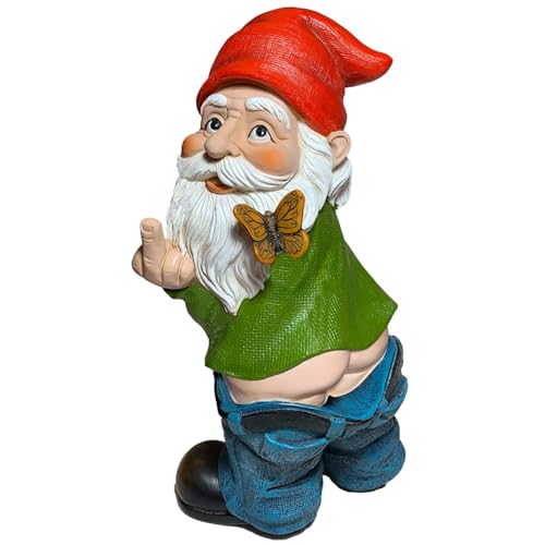Garden Gnomes Ornaments Outdoor - Pants Down Gnome 5.5 Inch Tall Funny Outdoor Decorative Statue for Garden Landscaping (Finger)