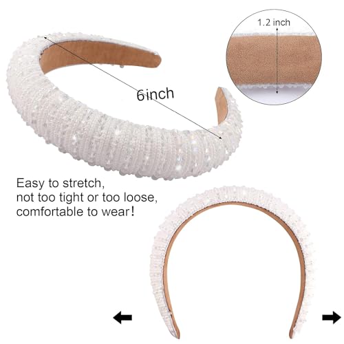 Image of Shining Diva Fashion Stylish Full Crystal Luxury Hairbands | Fancy Shiny Bling Diamond Sparkle Crystal Beaded Headband | Hand-Woven Black White Pink Padded Rhinestones Hair Accessories