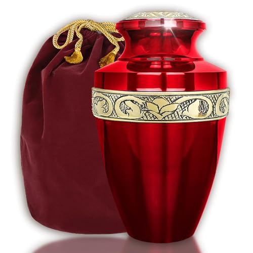 Image of Trupoint Memorials Cremation Urns for Human Ashes, Funeral Memorial Urn for Male and Female, Decorative Burial Grecian Urn Collection for Adult Men & Women - Grecian Red and Gold, Adult (200 LB)