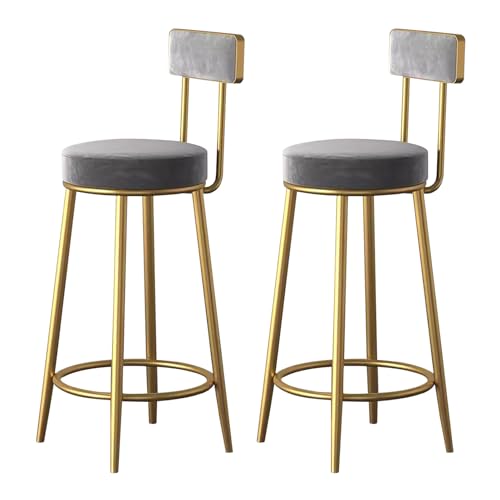 Tabouret de bar en velours lot de 2 avec pieds dorés pour îlot de cuisine
