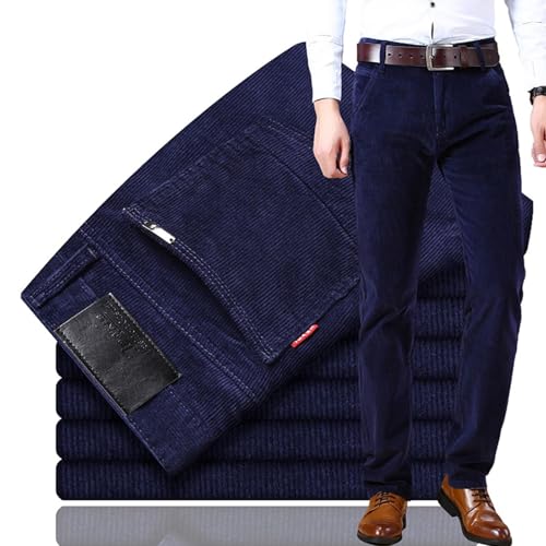 Men's Classic-Fit Corduroy Pant, Straight Fit Stretch Chino Trousers for Men, Cotton Flat-Front Business Pants