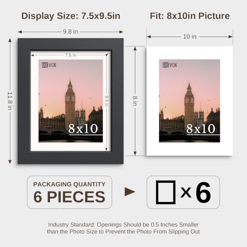 Image of VCK 8x10 Picture Frame - 6 Pack, Black Wide Border Wood 10x8 Photo Frames, Multi-Directional Display Family Photos, Office Prints, Studio /Gallery, Tabletop & Wall Hanging