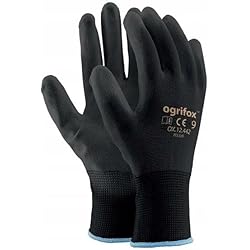 Guantes De Trabajo Engomados Ogrifox Guantes de trabajo de nailon con revestimiento de poliuretano, 24 pares, para jardinería, constructores, mecánicos, talla M (8), color negro