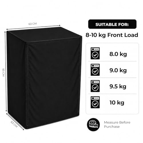 Image of Zerfa Waterproof, Dust-Proof, Sun-Proof Front Load Fully Automatic Washing Machine Cover Fit and Suitable for All Brands Universal Cover - Black (Dimensions: 59 x 59 x 86 cm)
