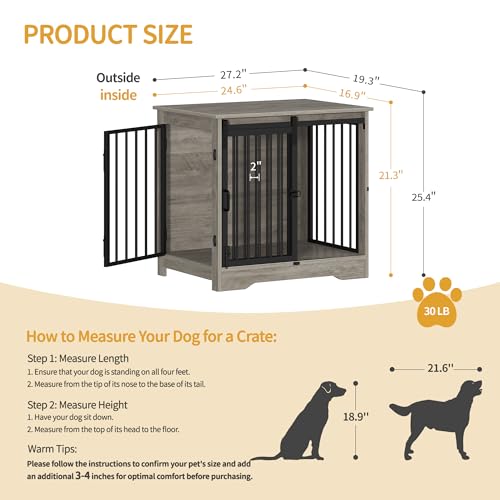 Hzuaneri 27.2" Dog Crate Furniture with Barn Door, Heavy Duty Dog Kennel Indoor with 2 Doors, Wooden Pet Cage End Table for Small Medium Dogs up to 22 lb, Anti-Chew Anti-Escape, Greige DFC84305B by Hzuaneri - Image 3