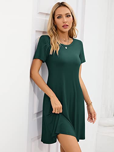 Image of KORSIS Summer Women's Dress Casual T-Shirt Short Sleeve Dresses Swing Flowy Beach Vacation Work Sundress with Pockets