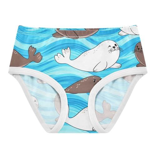 Cotton Girls Underwear Toddler Cute Cartoon Gray White Seals Blue Girl Panties Cute Bright Undies Kids Briefs 2t