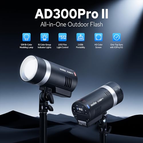 Image of GODOX AD300ProII AD300Pro II Outdoor Flash Strobe, 2.4G 300Ws TTL HSS 1 /8000s Portable Flash Monolight, 350 Full Power Flashes, 12W Bi-Color Modeling Lamp, 1 /512-1 /1 Power Adjust, HD Color Screen