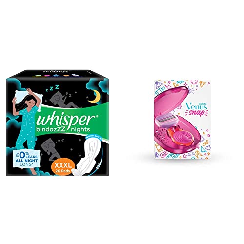 Image of Whisper Night Xxxl 20 And Gillette Venus Snap Hair Remover For Smooth Skin (With 3 Refills)