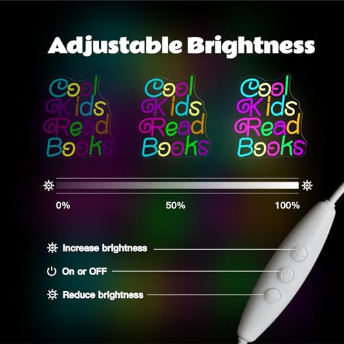 Image of Cool Kids Read Books Neon Sign for Wall Decor Reading Neon Light Sign for Classroom Library Bedroom Bookstore School Led Neon Signs Children Students Kids Book Lover Gifts