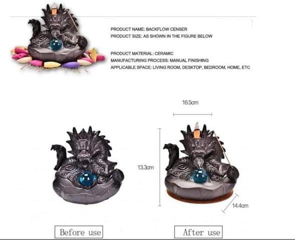 Miniatura 7 de Quemador de incienso de dragón con bola de cascada de reflujo de incienso de cerámica con conos