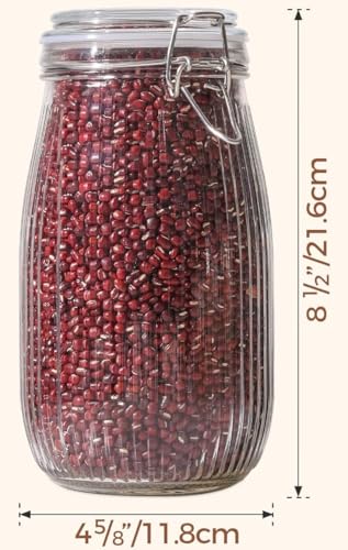 Image of ginoya brothers Airtight Glass jar with lid Storage Containers,Glass Canister, Mason Jars, Small Striped Clip Fastening Jar for Kitchen Canning, Overnight Oats, Pickle, Spice. (4, 1500 ML)