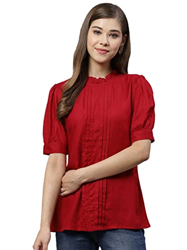 Image of Yash Gallery Womens Rayon Solid Relaxed Fit Casual Top Women & Girls
