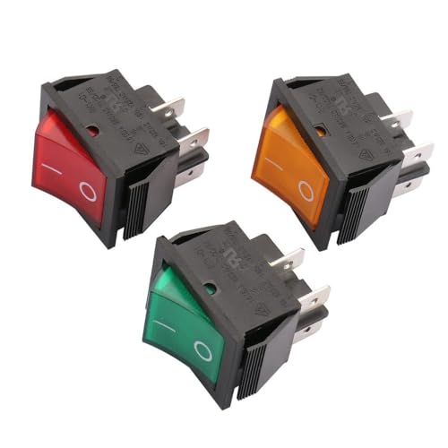 Image of Heavy-Duty AC 30A 250V 4 Pin Welding Machine Power Switch, Electric Heater Switch With Indicator Light On-Off Rectangle Rocker Switch DPDT Red Indicator Light 4 Pin big Rocker Switch (5, GREEN)