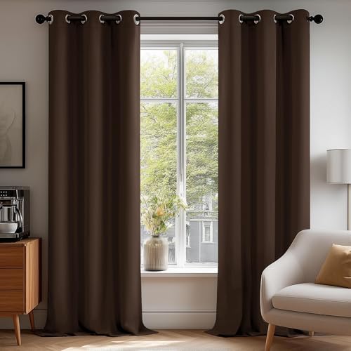 Deconovo Blackout Curtains for Bedroom, Thermal Insulated Room Darkening Grommet Window Drapes, Chocolate, 38W x 84L Inch, Pack of 2 for Living Room & Nursery Privacy Panels