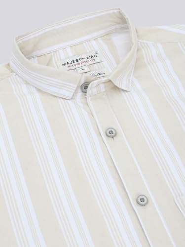 Image of Majestic Man Men Cotton Classic Slim Fit Opaque Striped Casual Shirt