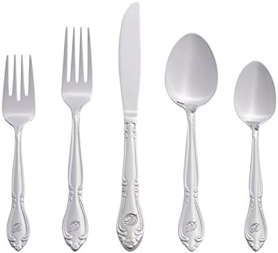 RiverRidge 5417-843-D Rose 46 Piece Monogrammed Flatware Set, Letter D, No size, Silver